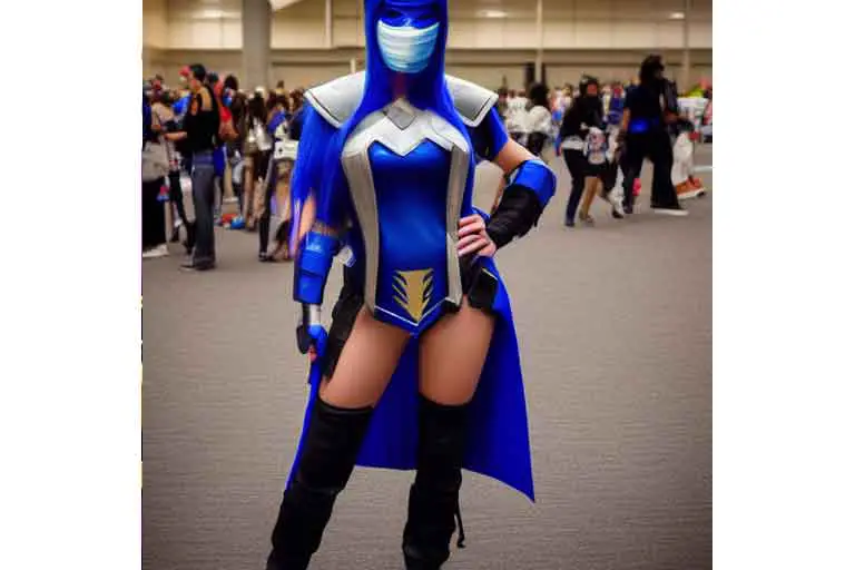 blue female anime warrior cosplay