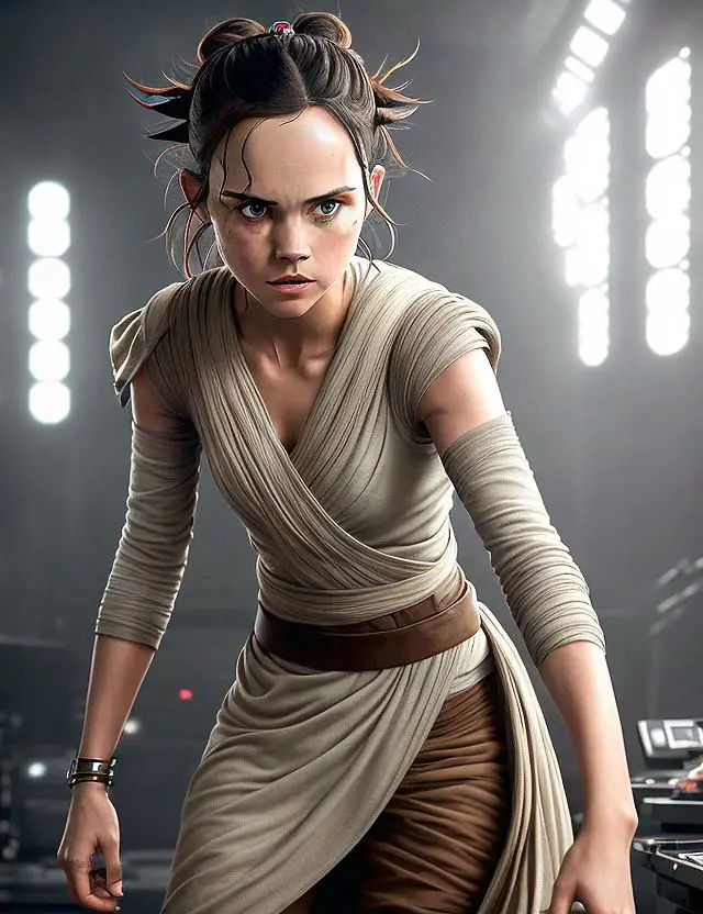 girl cosplay as rey from star wars