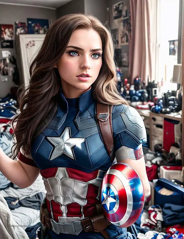 cosplay captain america girl with tiny shield