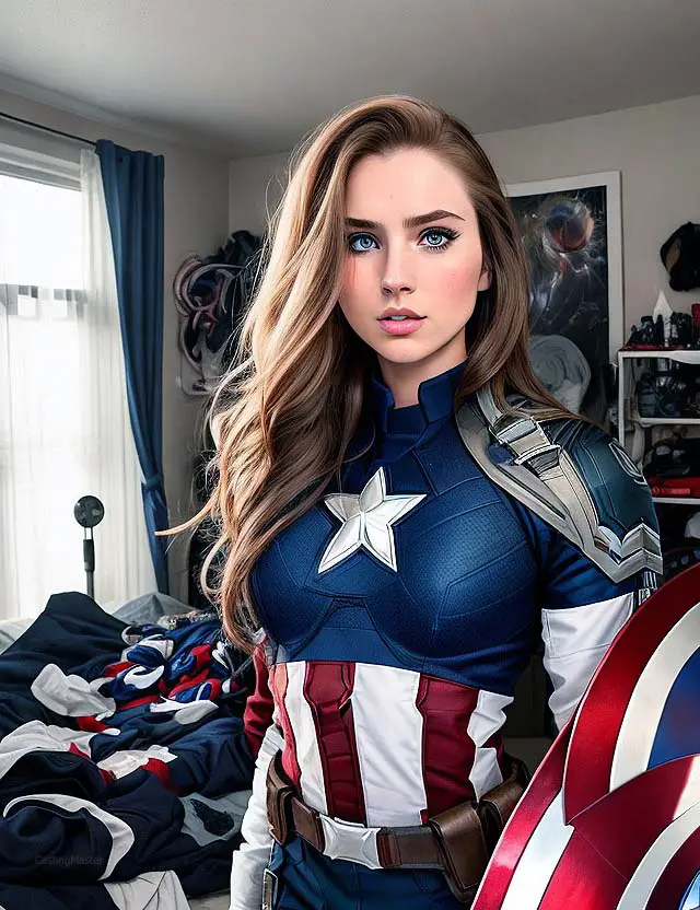 cosplay captain america girl with shield