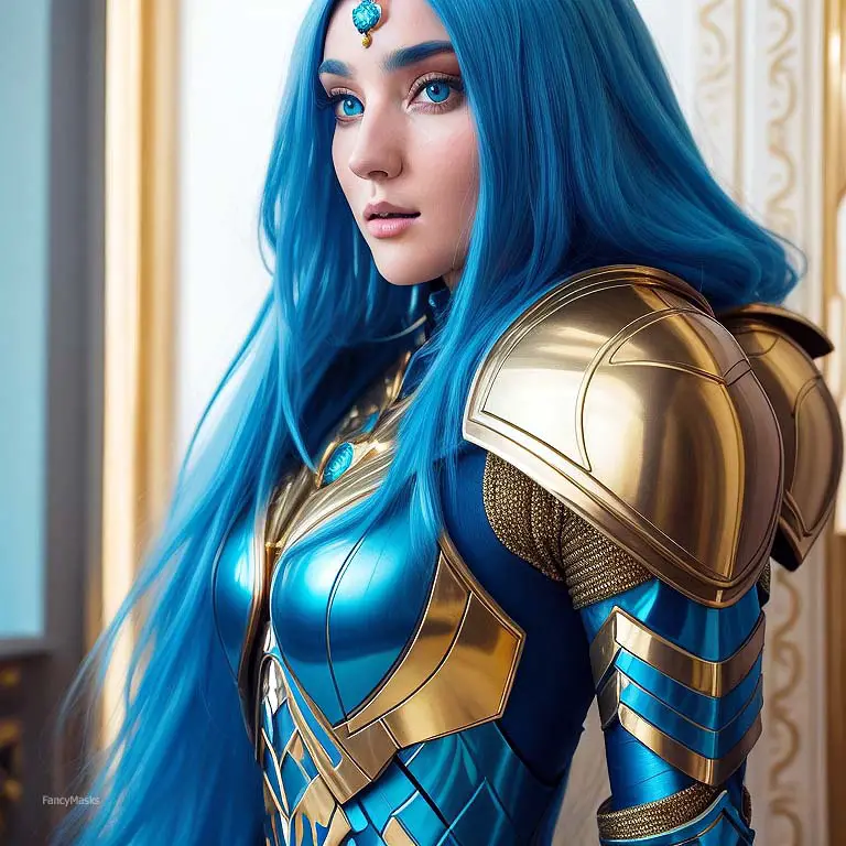 cosplay armor fancy girl with long blue hari
