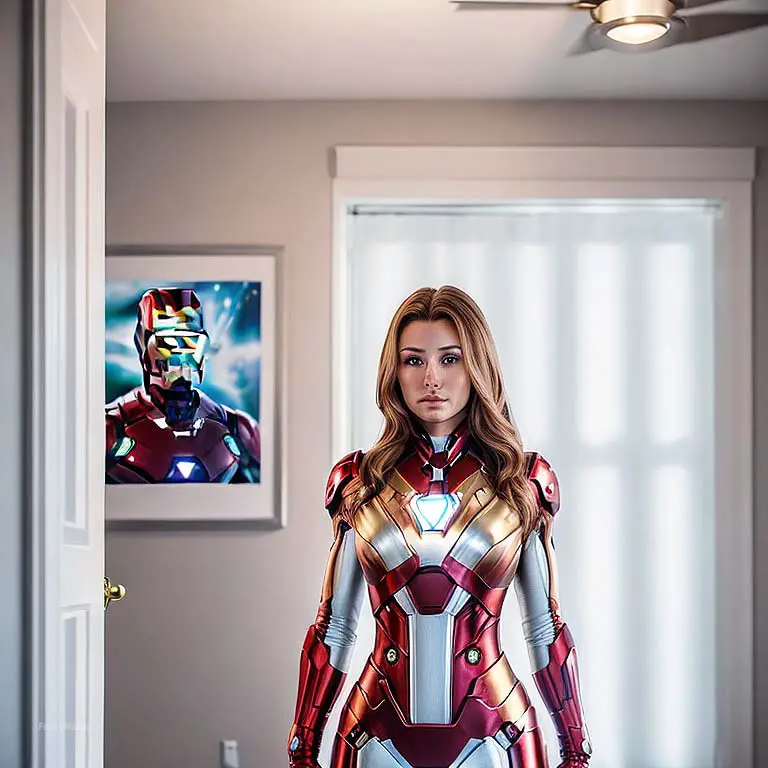girl in ironman bodysuit with lights