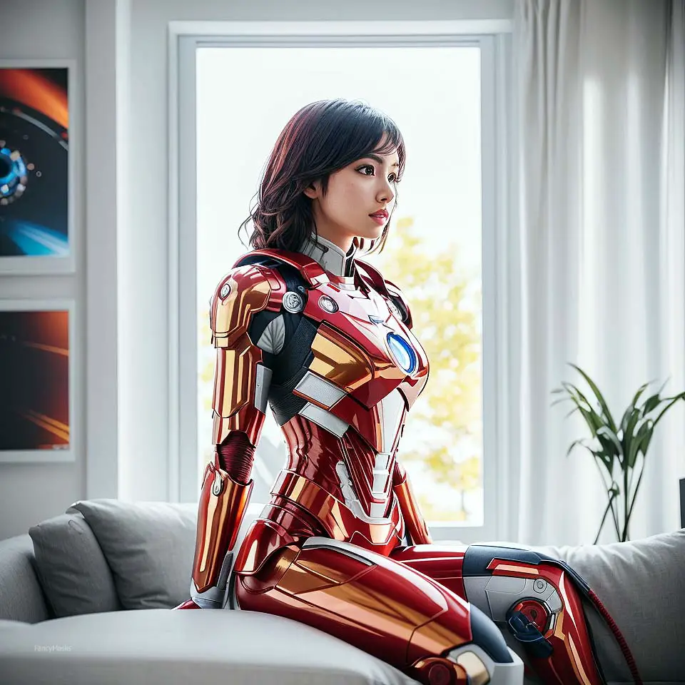 girl sitting in ironman suit