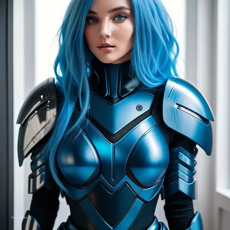 girl wearing blue foam cosplay armor 2