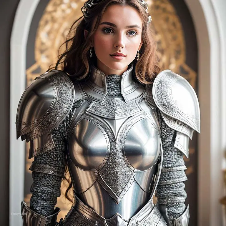 girl wearing metal knight cosplay armor